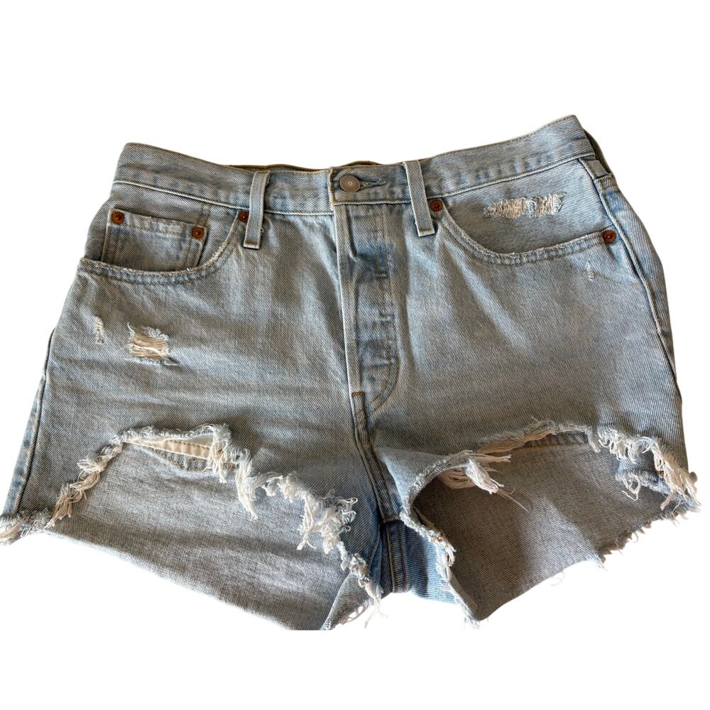 Levi's Women's 501 Original Shorts, large light wash button fly destructed